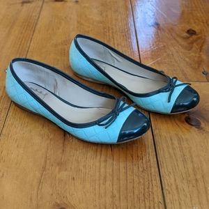 7.5 Tiffany Blue Quilted Jack Roger Flats navy cap